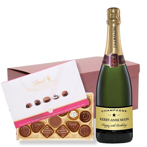 Personalised Champagne - Black Star and Lindt Master Chocolatier Hamper – Premium Gift